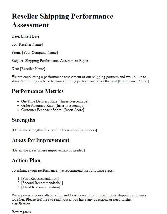 Letter template of reseller shipping performance assessment