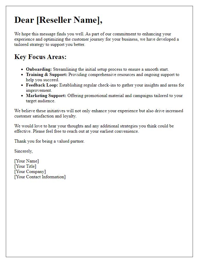 Letter template of reseller customer journey optimization
