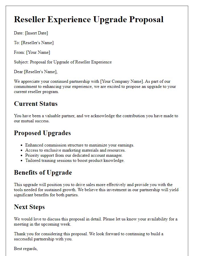 Letter template of reseller experience upgrade proposals