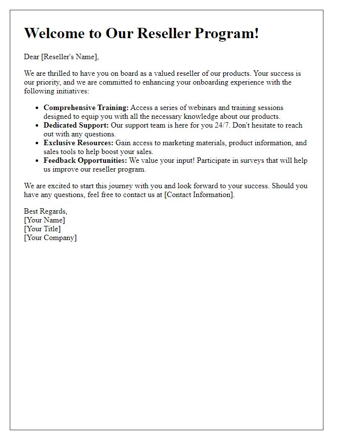 Letter template of reseller onboarding experience enhancement