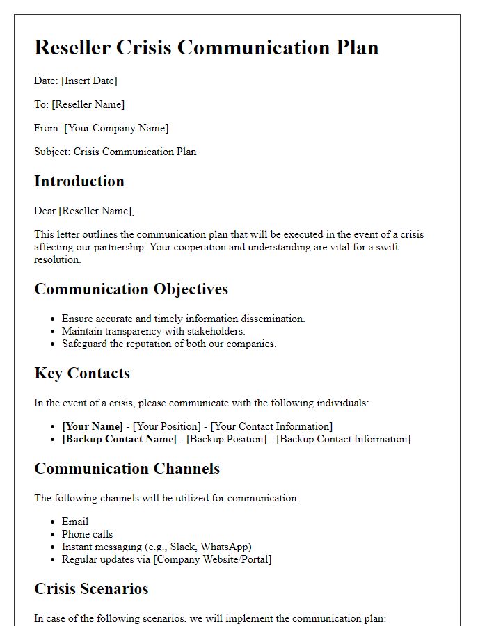 Letter template of reseller crisis communication plan.