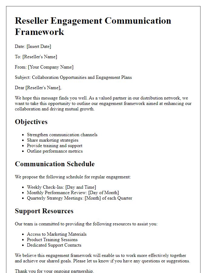 Letter template of reseller engagement communication framework.