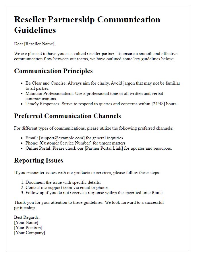 Letter template of reseller partnership communication guidelines.