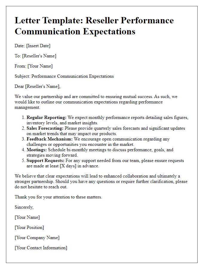 Letter template of reseller performance communication expectations.