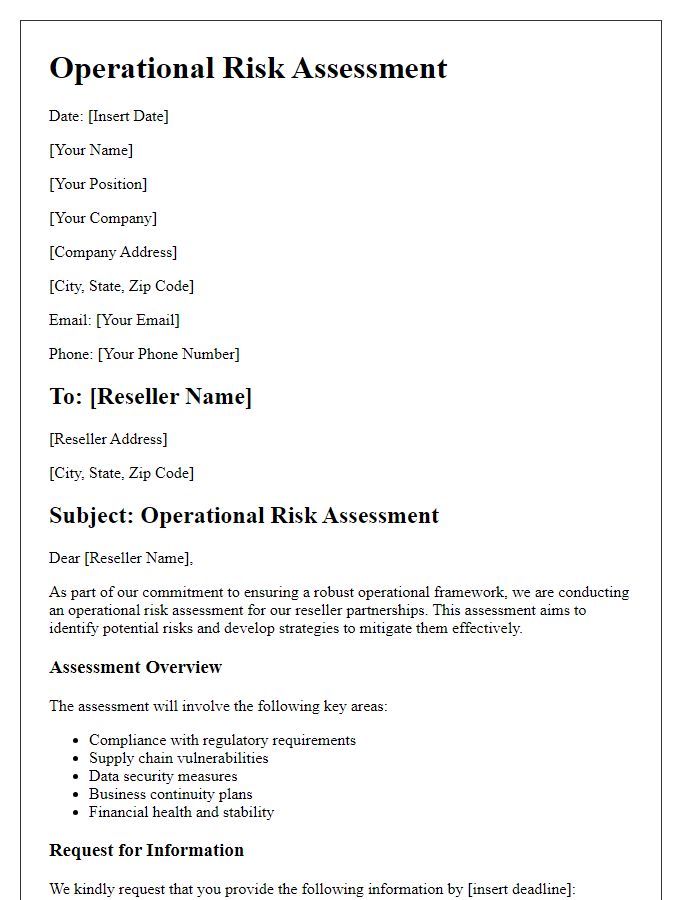 Letter template of reseller operational risk assessment.