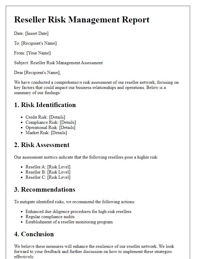 Letter template of reseller risk management report.