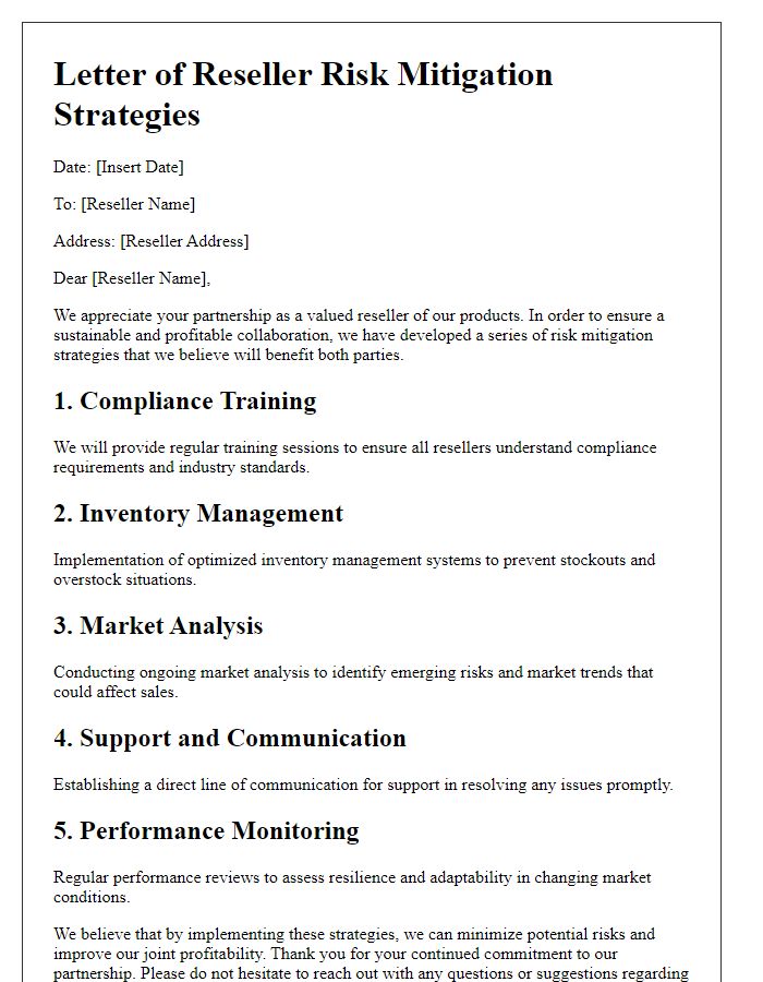 Letter template of reseller risk mitigation strategies.