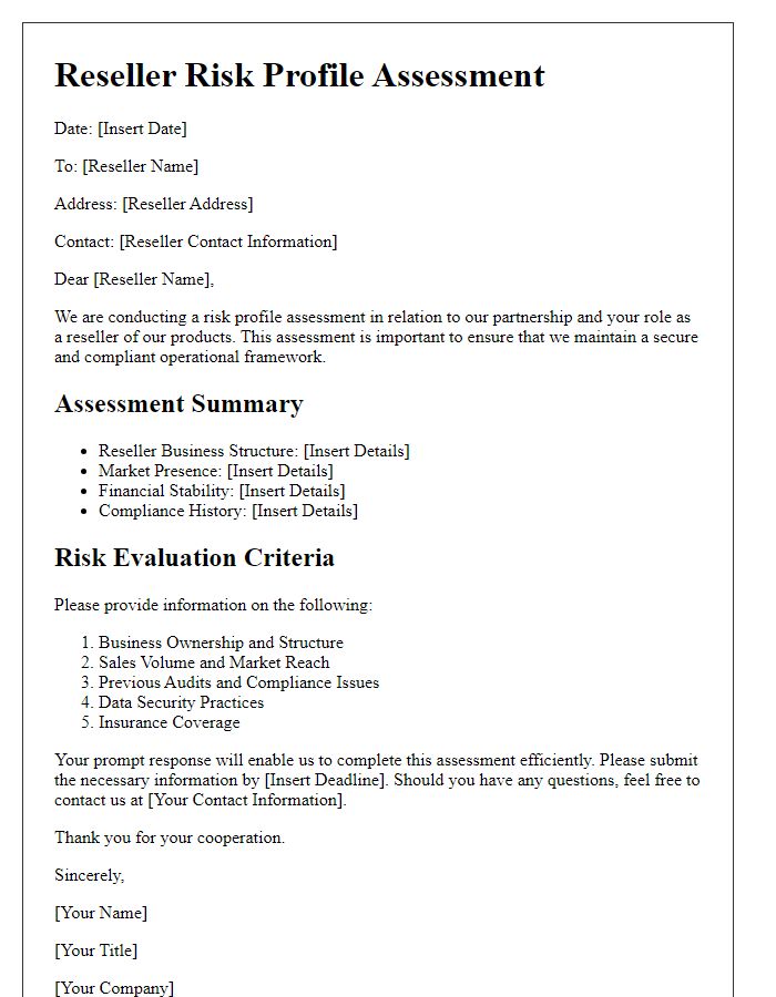 Letter template of reseller risk profile assessment.