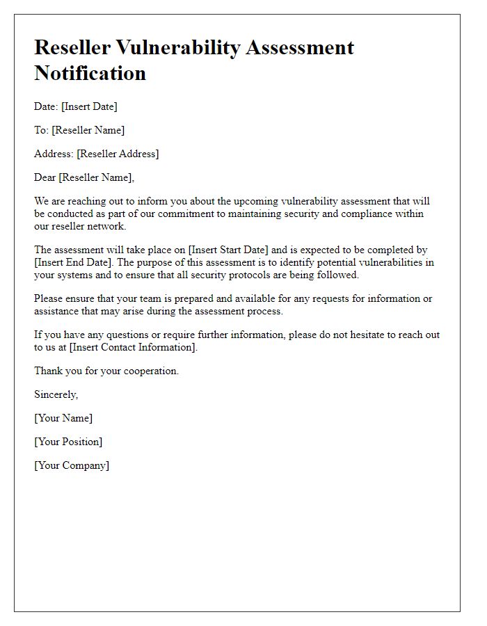 Letter template of reseller vulnerability assessment.