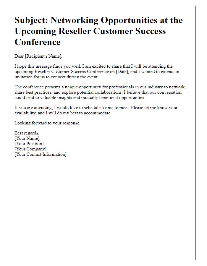 Letter template of networking opportunities at reseller customer success conference