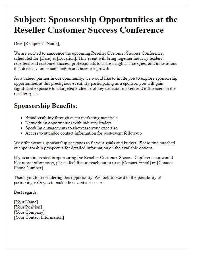 Letter template of sponsorship opportunities at reseller customer success conference