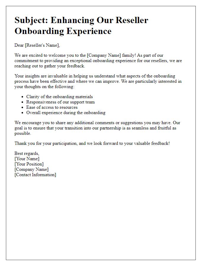 Letter template of Reseller Onboarding Experience Improvement