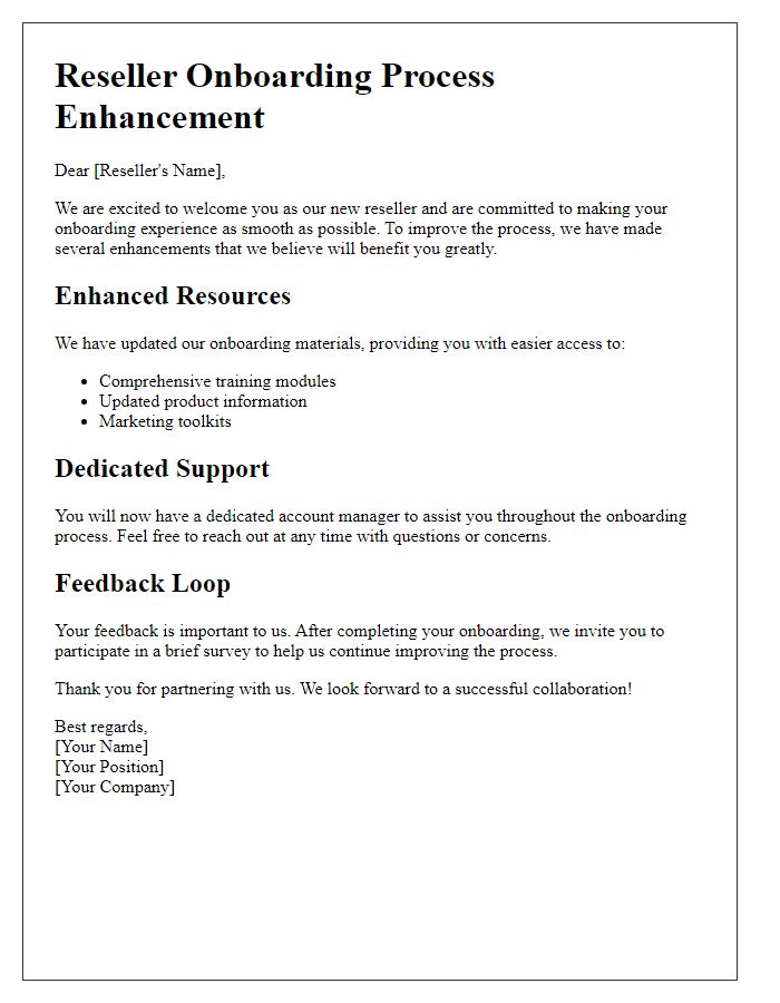 Letter template of Reseller Onboarding Process Enhancement