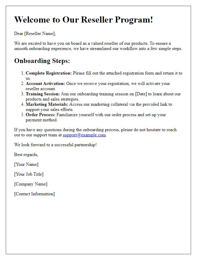 Letter template of Reseller Onboarding Workflow Streamlining
