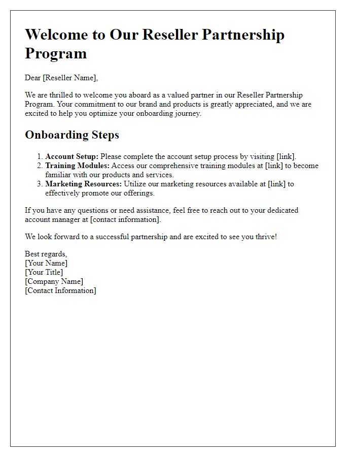 Letter template of Reseller Partnership Onboarding Optimization