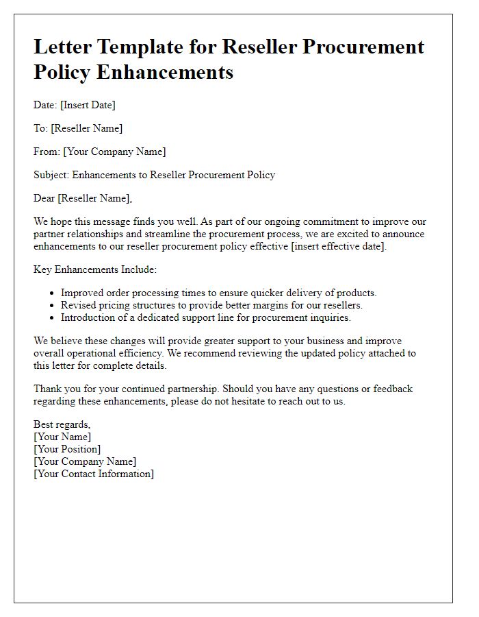 Letter template of reseller procurement policy enhancements