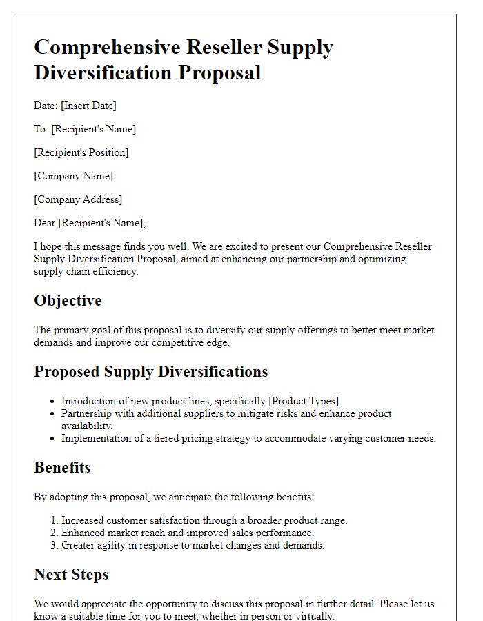 Letter template of Comprehensive Reseller Supply Diversification Proposal