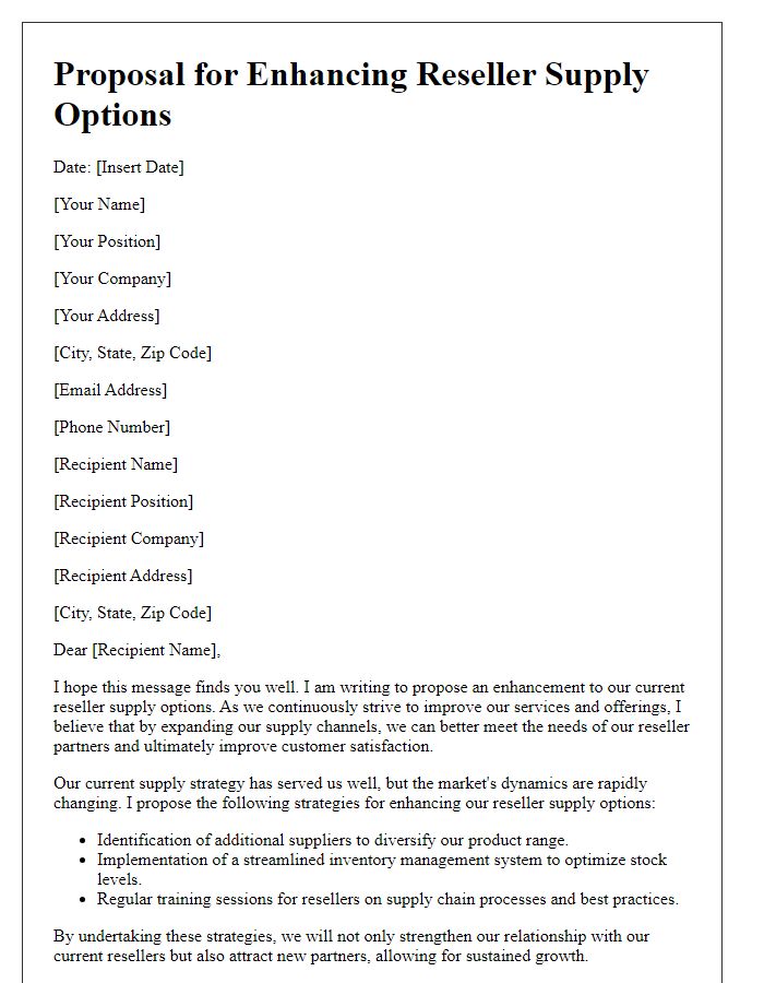 Letter template of Proposal for Enhancing Reseller Supply Options