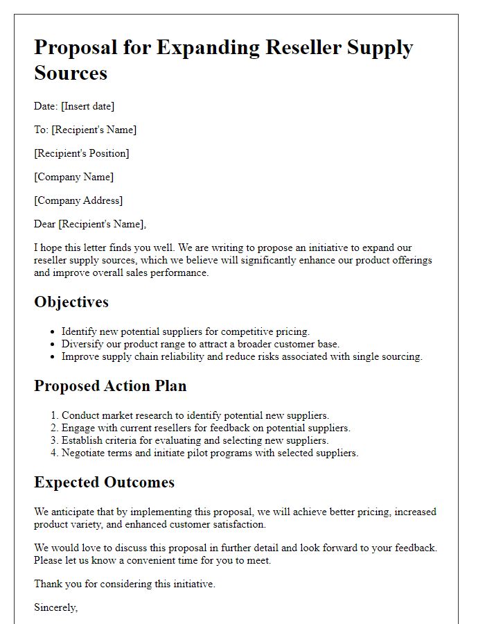 Letter template of Proposal for Expanding Reseller Supply Sources