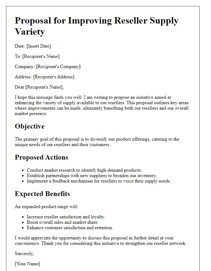 Letter template of Proposal for Improving Reseller Supply Variety