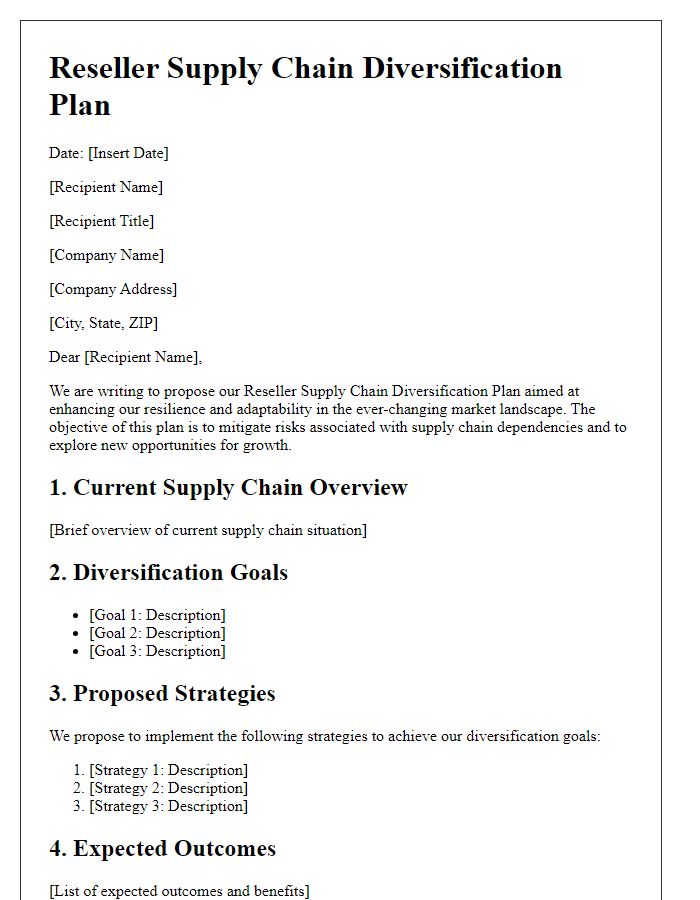 Letter template of Reseller Supply Chain Diversification Plan