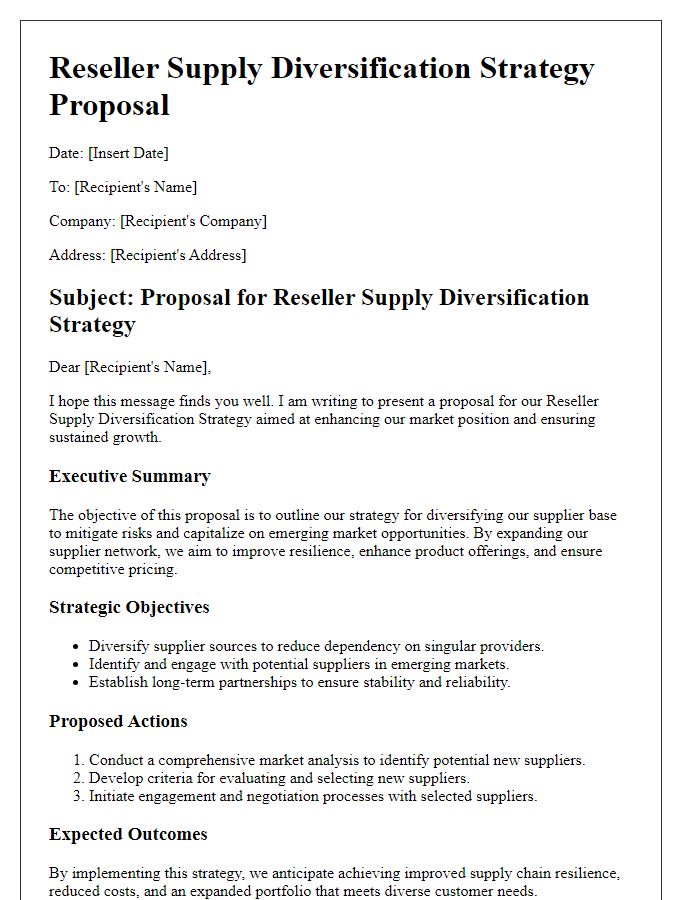 Letter template of Reseller Supply Diversification Strategy Proposal