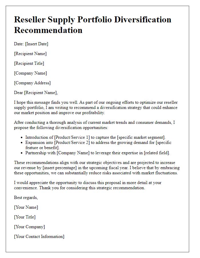 Letter template of Reseller Supply Portfolio Diversification Recommendation