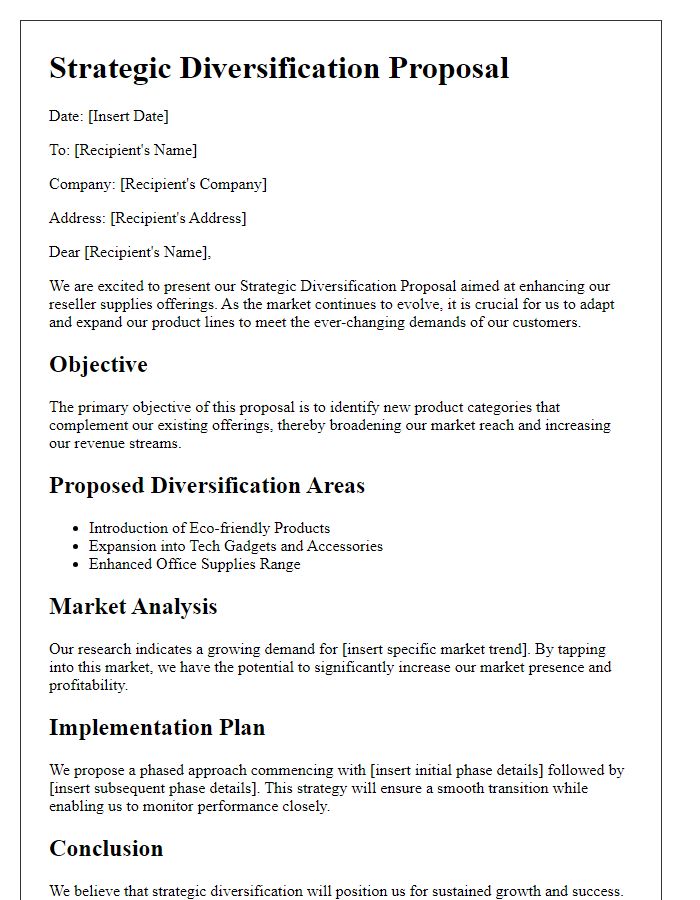 Letter template of Strategic Diversification Proposal for Reseller Supplies