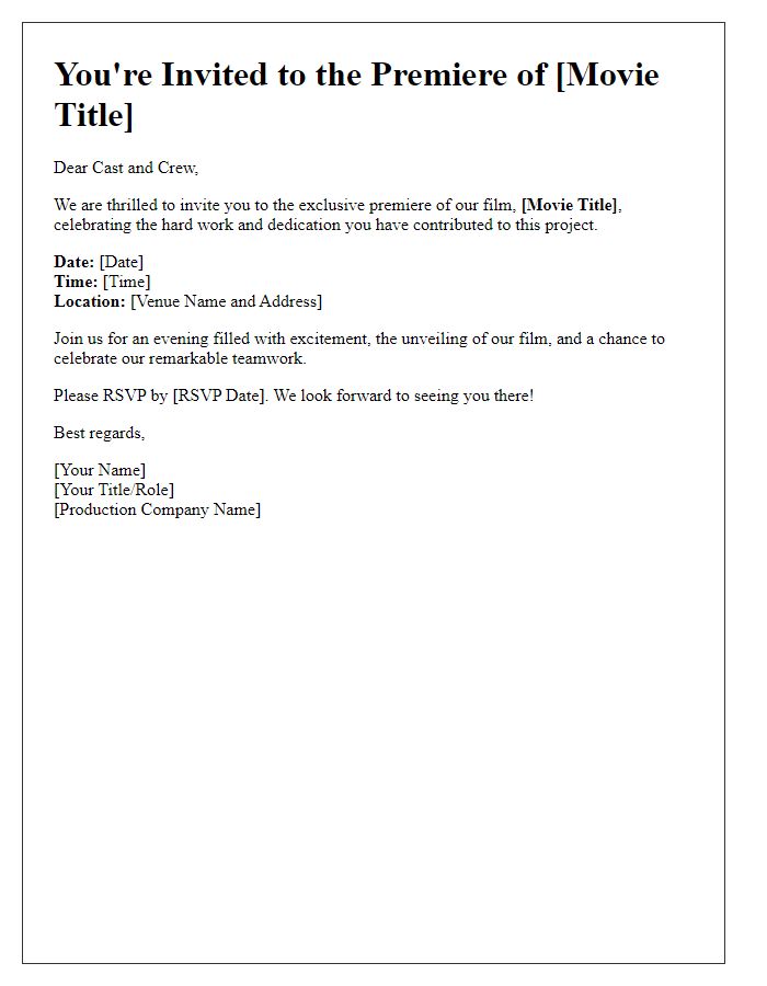 Letter template of movie premiere invitation for cast and crew