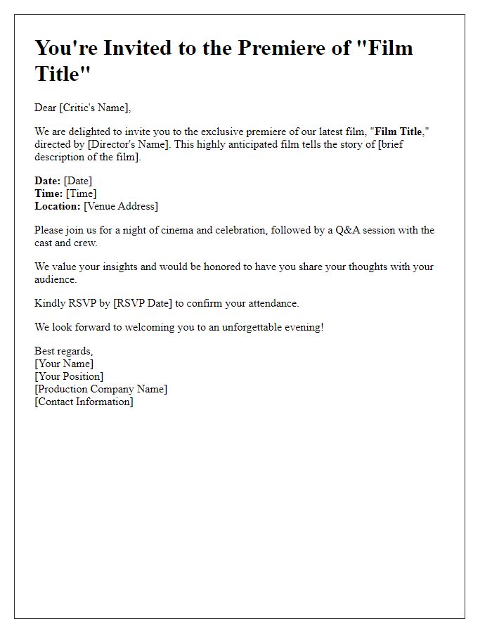 Letter template of movie premiere invitation for film critics