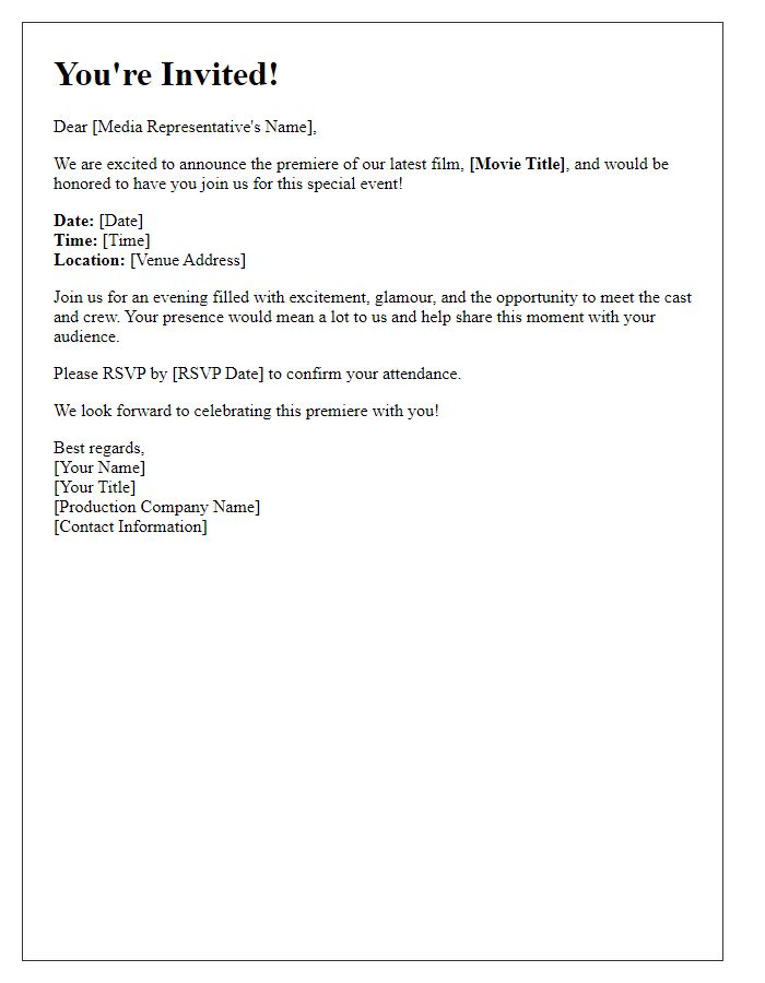 Letter template of movie premiere invitation for media representatives