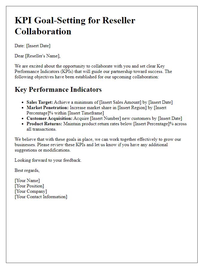 Letter template of KPI Goal-Setting for Reseller Collaboration