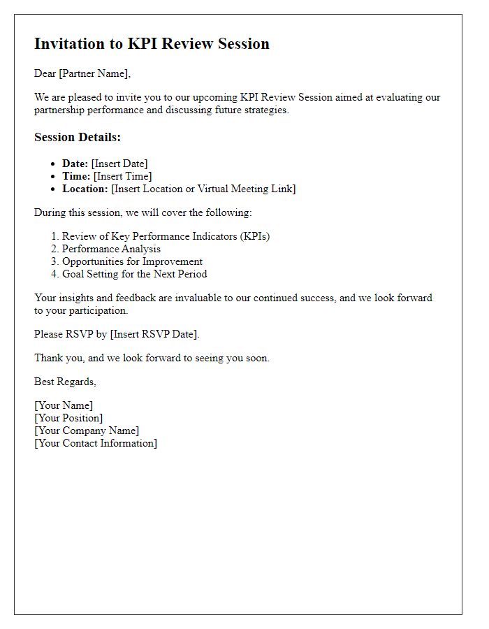 Letter template of KPI Review Session for Reseller Partners