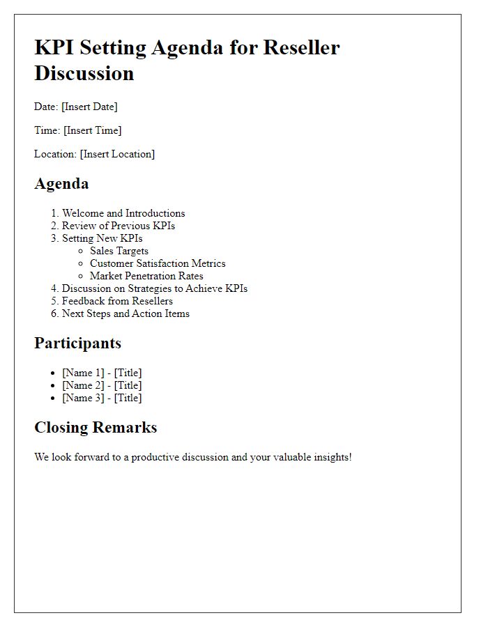 Letter template of KPI Setting Agenda for Reseller Discussion