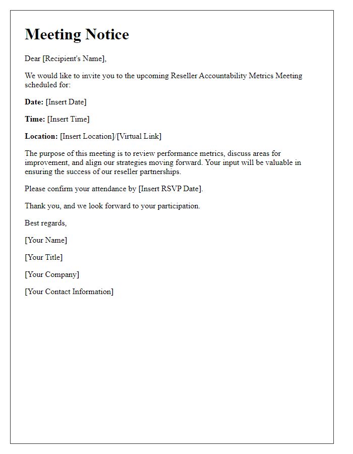 Letter template of Reseller Accountability Metrics Meeting Notice