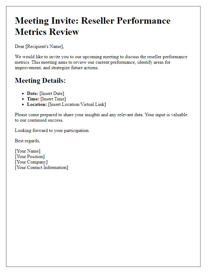 Letter template of Reseller Performance Metrics Meeting Invite