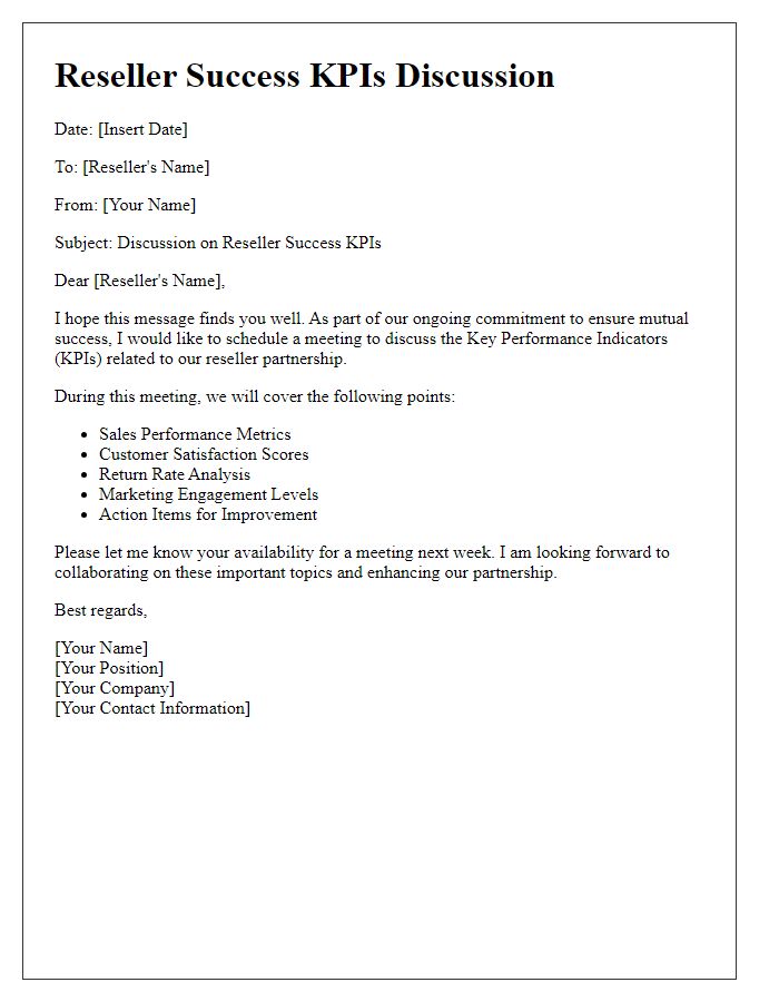 Letter template of Reseller Success KPIs Discussion