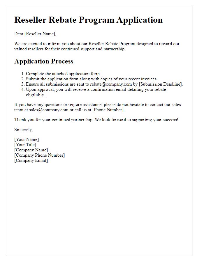 Letter template of reseller rebate program application process