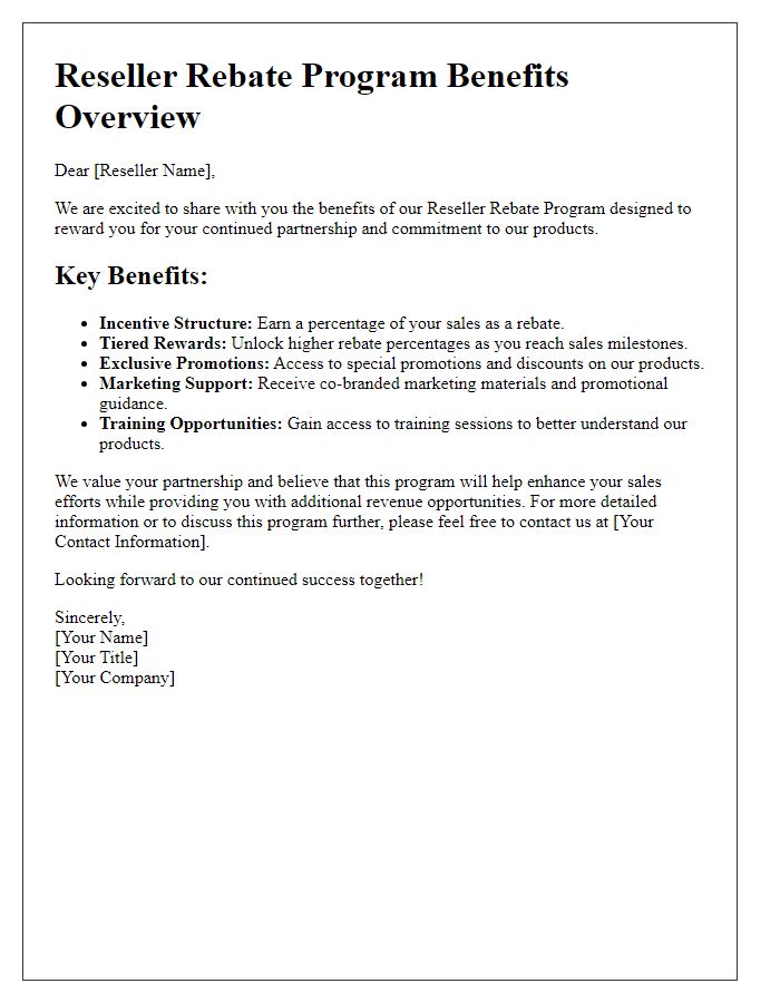 Letter template of reseller rebate program benefits overview