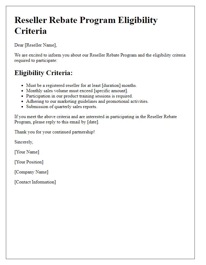 Letter template of reseller rebate program eligibility criteria