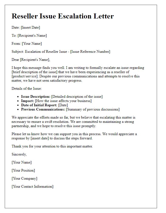 Letter template of reseller issue escalation procedure