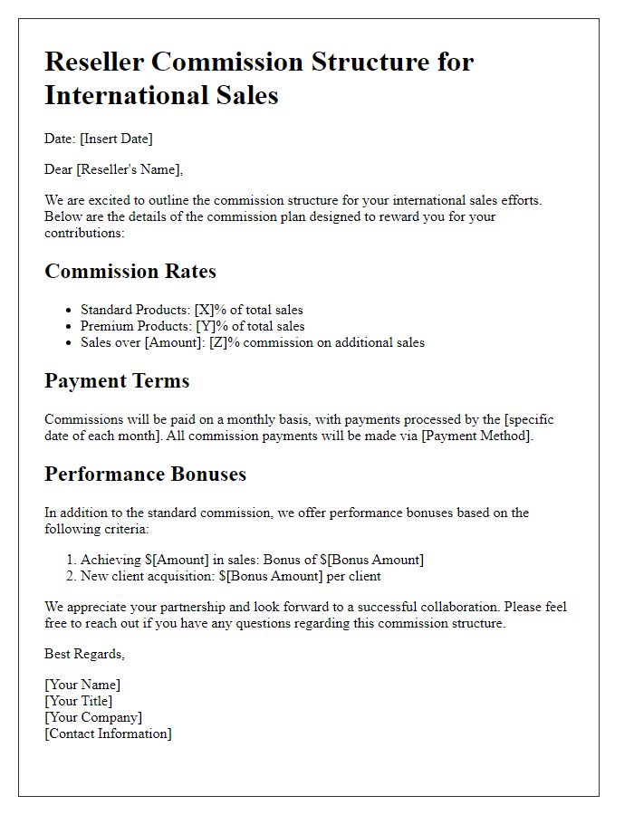 Letter template of reseller commission structure for international sales