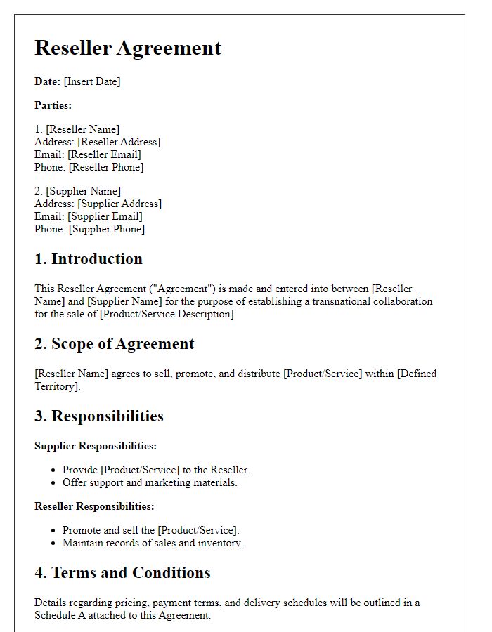 Letter template of reseller contract for transnational collaboration