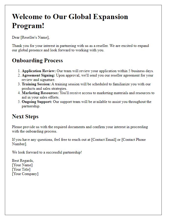 Letter template of reseller onboarding process for global expansion