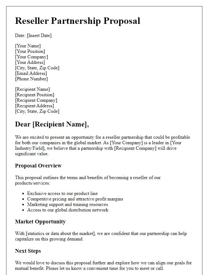 Letter template of reseller partnership proposal for global markets