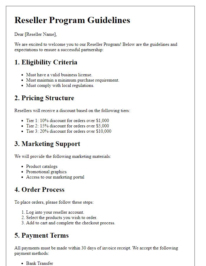 Letter template of reseller program guidelines for overseas ventures