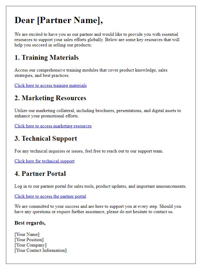 Letter template of reseller support resources for global partners