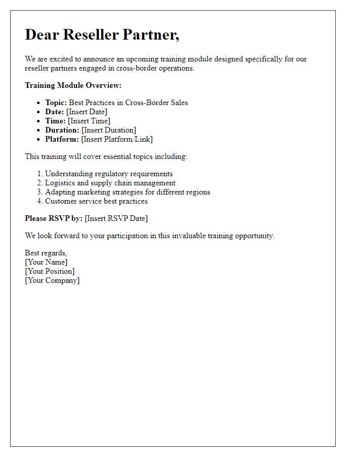 Letter template of reseller training module for cross-border operations