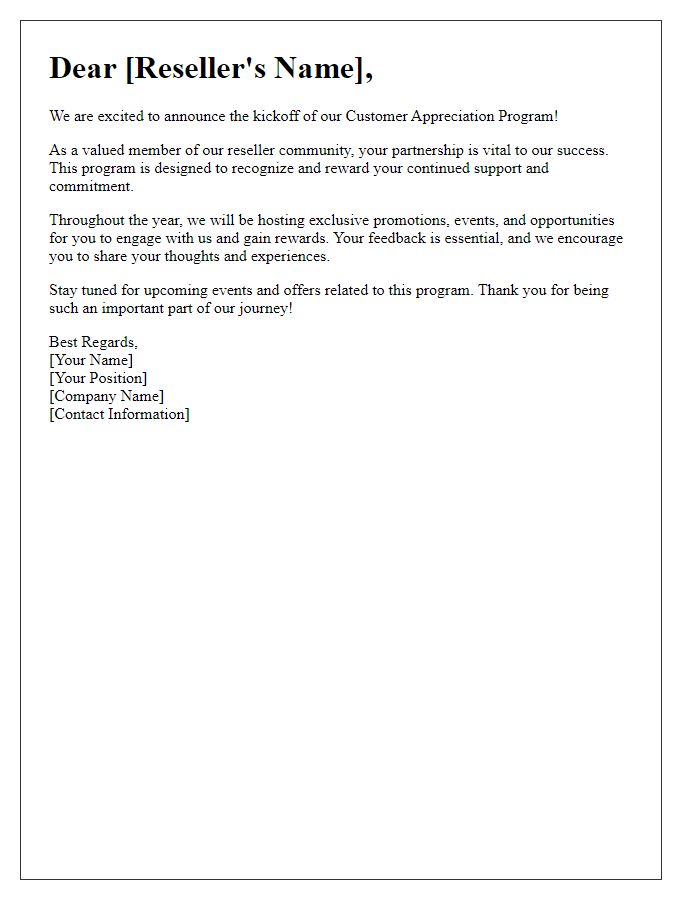 Letter template of reseller customer appreciation program kickoff