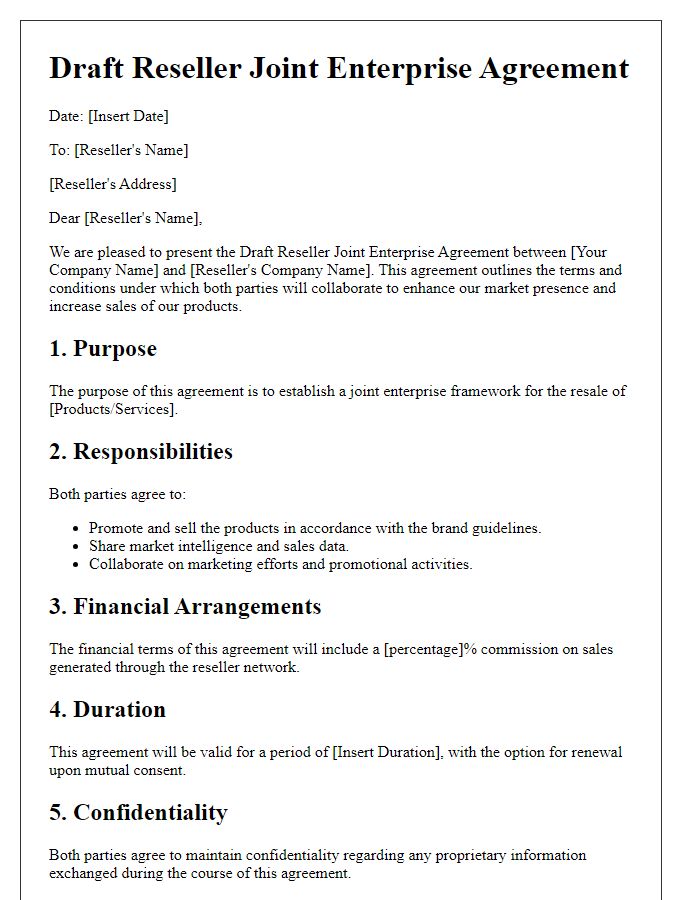 Letter template of Draft Reseller Joint Enterprise Agreement